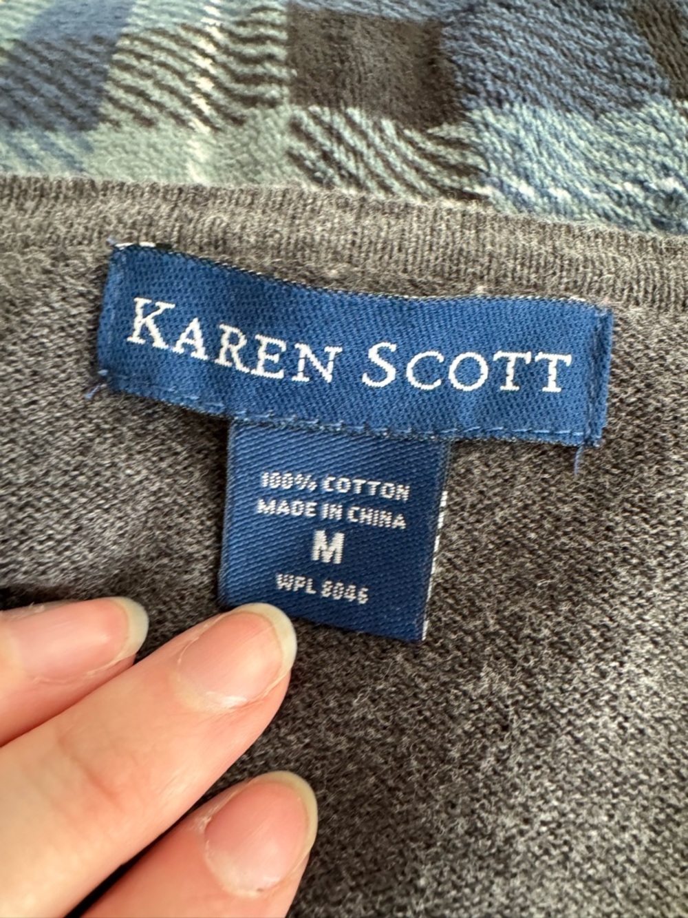 Y2K Karen Scott grey pink argyle cardigan 100% cotton barbiecore size medium - Picture 5 of 5